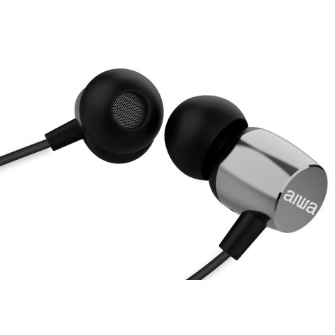Auricular Intrauditivo Aiwa Estm-20sl Altavoz Neodimio 10mm Cable Sin Enredos Microfono Aluminio Plata