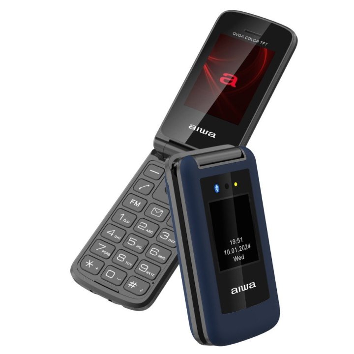 Movil Senior Aiwa Fp-30-2g Bl 2.4" 2g Bt Radio Fm Teclas Grandes Boton Sos Plegable Color Azul