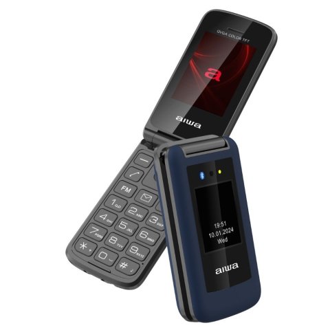 Movil Senior Aiwa Fp-30-2g Bl 2.4" 2g Bt Radio Fm Teclas Grandes Boton Sos Plegable Color Azul