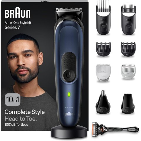 Cortapelo Braun Mgk7410 8 Cabezales Regulable Base Recargable Para Cabello Y Barba + Gillette Proglide