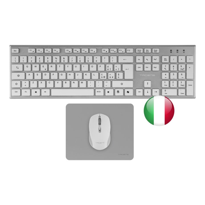 Teclado Mouse Y Alfombrilla Wireless Tacens Zenith Low Profile Tecla Copilot 3200dpi Italiano Blanco