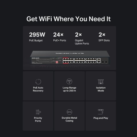 Switch Poe+ No Gestionable Mercusys Ms128gp 28p...