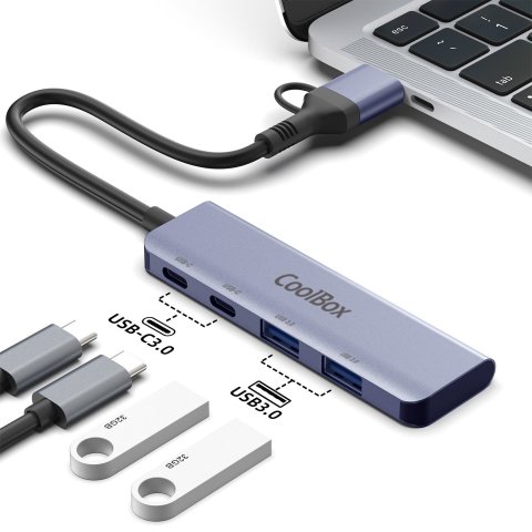 Hub Usb-c Coolbox Hub Lite 2xusb-c 2xusb-a Con Adaptador Usb-a