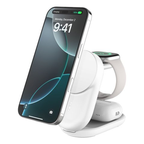 Base De Carga Belkin Ultracharge Blanco Magnetico Plegable Qi2 25w Movil Reloj Y Auriculares Blanco