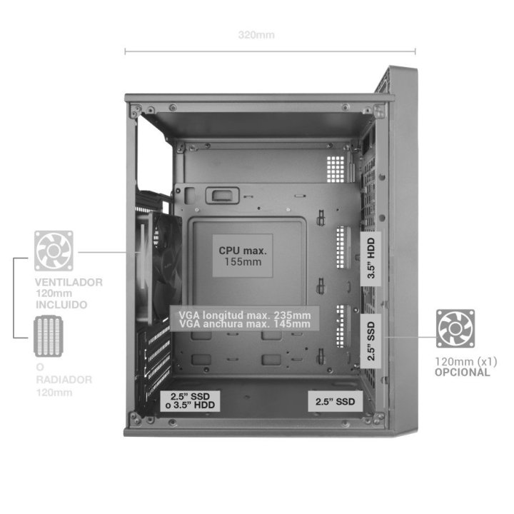 Caja Microatx Tacens 2fortisii Negra Frontal...