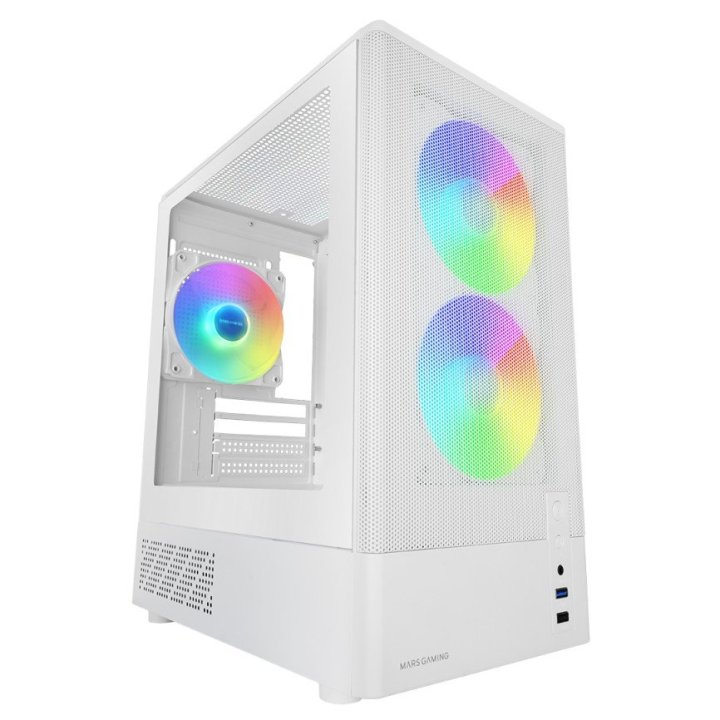 Caja Microatx Mars Gaming Mconyxw Blanca Lateral Cristal Frontal Mesh Gpu 292mm