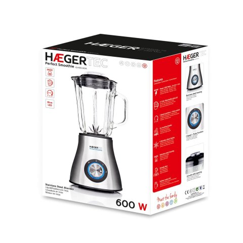 Batidora De Vaso Haeger Perfect Smoothie 600w Jarra De 1.5l 2 Velocidades Acero Inoxidable Pica Hielo