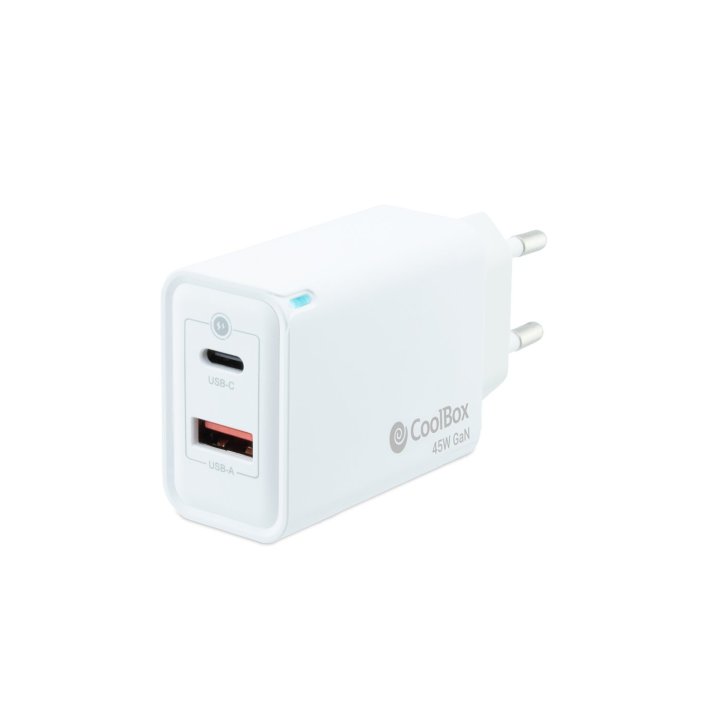 Cargador Usb Gan Coolbox 45w 1xusb-c 1xusb-a Color Blanco