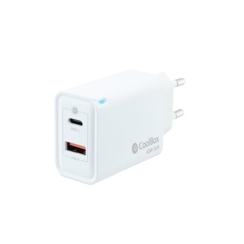 Cargador Usb Gan Coolbox 45w 1xusb-c 1xusb-a Color Blanco