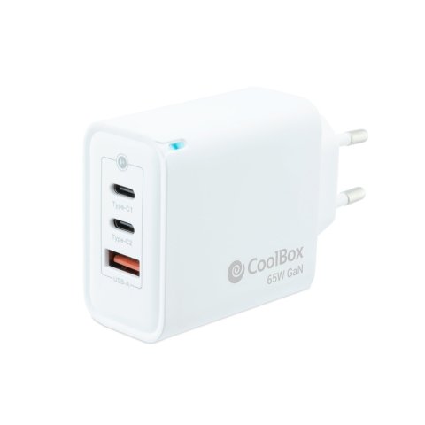 Cargador Usb Gan Coolbox 65w 2xusb-c 1xusb-a Color Blanco
