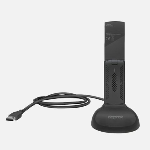 Usb Wifi 6e Approx Appusb5400 5400 Mbps 2402 En 6 Ghz Antena 5dbi Base Con Cable Negro