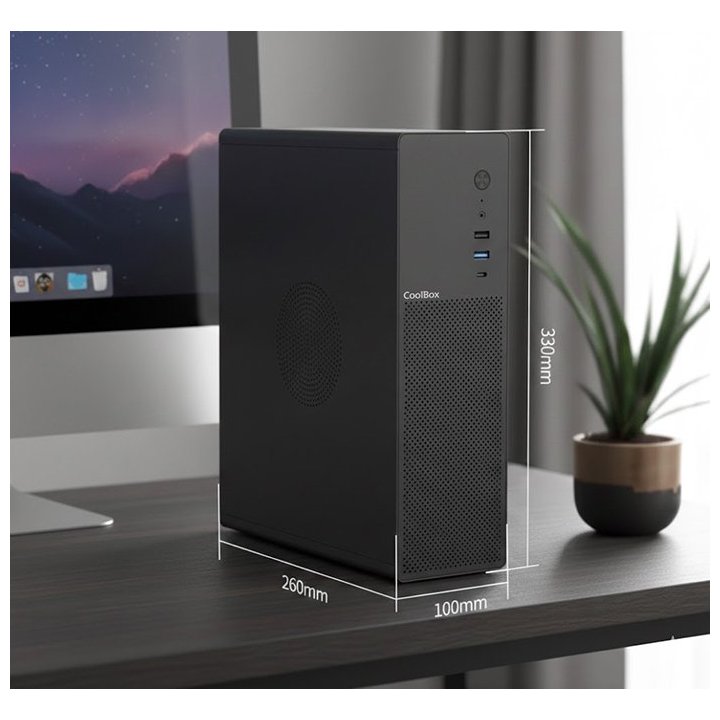 Caja Microatx Slim Coolbox Pct100-0 Usb-c 3.2 Gen1 Full Metal Sin Fuente+ 1vent 90mm

