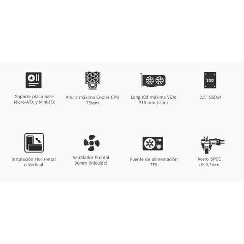 Caja Microatx Slim Coolbox Pct100-0 Usb-c 3.2 Gen1 Full Metal Sin Fuente+ 1vent 90mm

