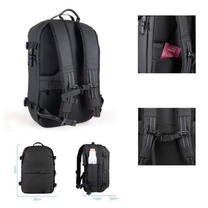 Mochila Viaje Tooq Tqbp-v101-bk Portatil 17" Compresion Vacio Bomba Aire 30-55l Negra