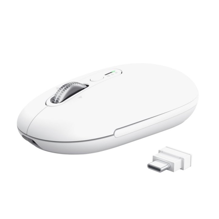 Mouse Trust Wireless Seron Hypscroll Slim 400-2400dpi 6 Botones Recargable Fsc Grs Blanco