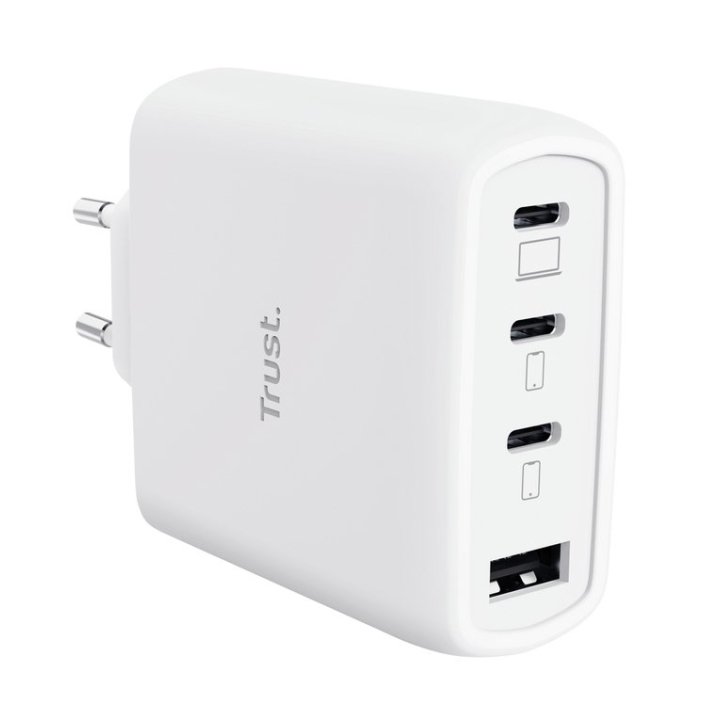 Cargador Usb Gan Trust Maxo 65w 3xusb-c Pd 1xusb-a Incluye Cable Usb-c 2m Blanco
