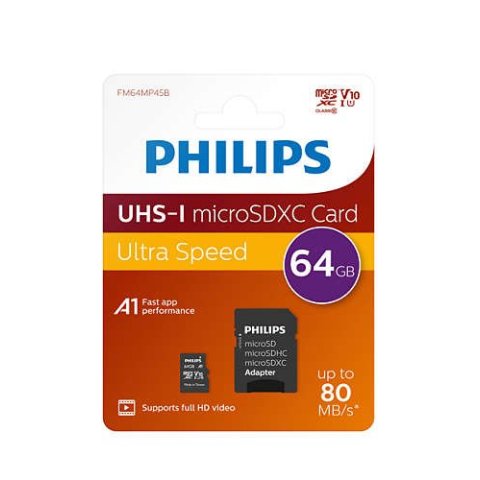 Memoria Sd Micro-sdxc 64gb Philips Clase 10 + Adaptador 95mb  Fm64mp45b