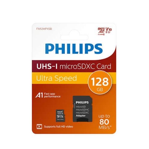 Memoria Sd Micro-sdxc128gb Philips Clase 10 + Adaptador 95mb  Fm12mp45b