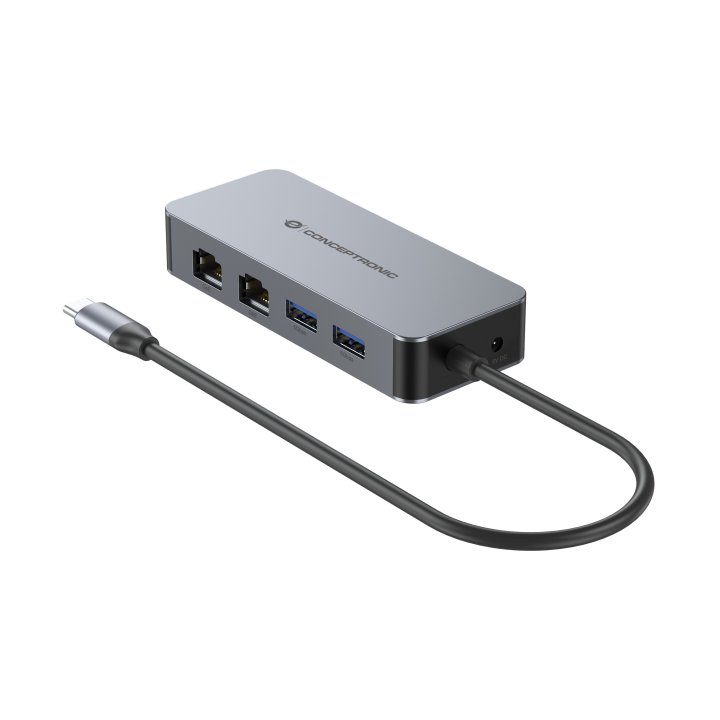 Adaptador Usb-c A Ethernet Rj45 Conceptronic Abby24g 2 Puertos Gigabit Con Hub Usb 3,2 X2 Puertos
