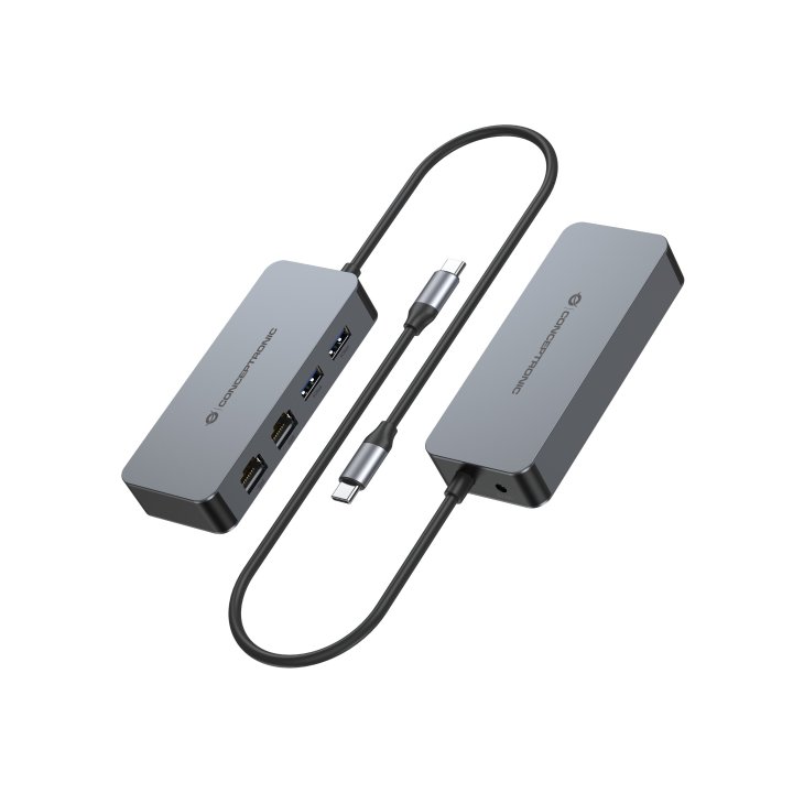 Adaptador Usb-c A Ethernet Rj45 Conceptronic Abby24g 2 Puertos Gigabit Con Hub Usb 3,2 X2 Puertos