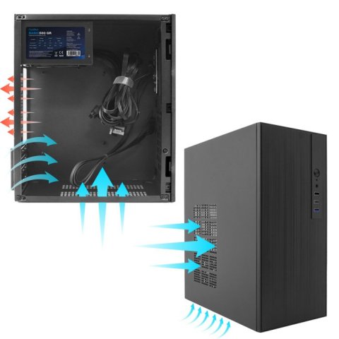 Caja Micro Atx Coolbox M460 Gpu Max 250mm 1x3.5 2.5 1x2.5 2.5 Usb-c 3.2 Sin F.a Color Negro