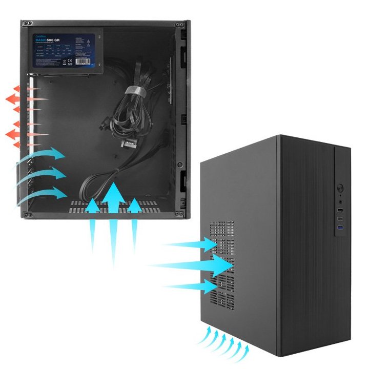 Caja Micro Atx Coolbox M460 Gpu Max 250mm 1x3.5 2.5 1x2.5 2.5 Usb-c 3.2 F.a Basic 500w Color Negro