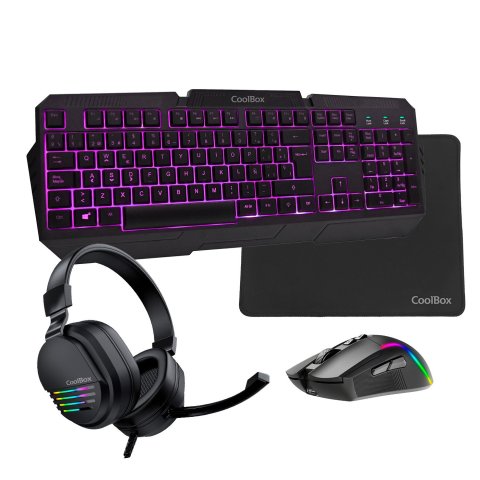 Teclado Mouse Headset Y Alfombrilla Coolbox Xwing 2 Negro Teclado Membrana Mouse 7200dpi Rgb