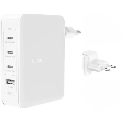 Cargador Usb-c  Belkin 140w Wch014btwh 3xusb-c 1xusb-a Gan Boost Charge Blanco