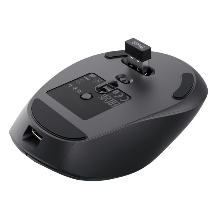 Mouse Trust Wireless Zevo Bt 2.4ghz 6 Botones 1200-3200dpi Recargable Color Negro.
