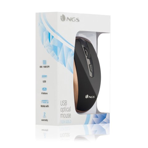 Mouse Ngs Tick 800 1600dpi Usb 6 Botones Color Oro