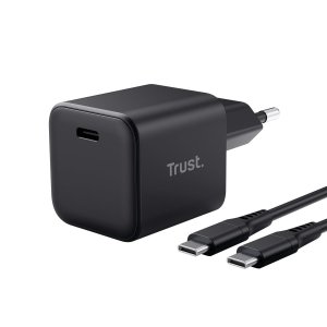 Cargador Usb Gan Trust Maxo 65w Pd 1xusb-c Ultra Small Incluye Cable Usb-c 2m Negro