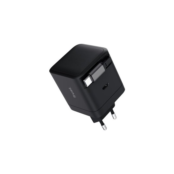 Cargador Usb-c Trust Maxo 65w Pd Cable Soldado Retractable 2xusb-c Negro