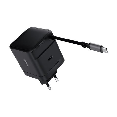 Cargador Usb-c Trust Maxo 65w Pd Cable Soldado Retractable 2xusb-c Negro