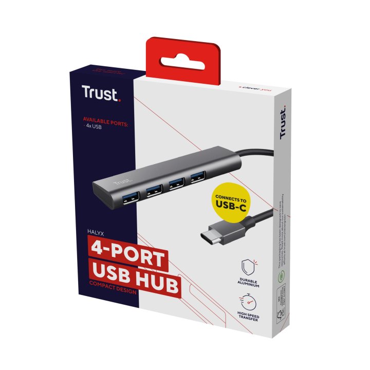 Hub Usb Trust Halyx Usb-c A 4xusb-a 3.2 Gen1 Gris