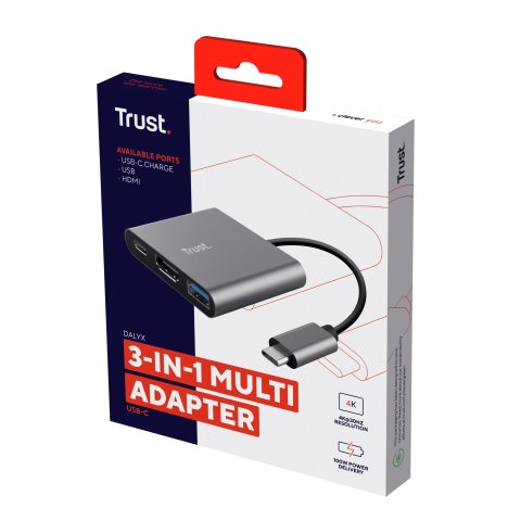 Docking Usb-c Trust Dalyx 3 En 1 1xhdmi 4k 1xusb-a 3.2 1xusb-c Pd 100w Gris