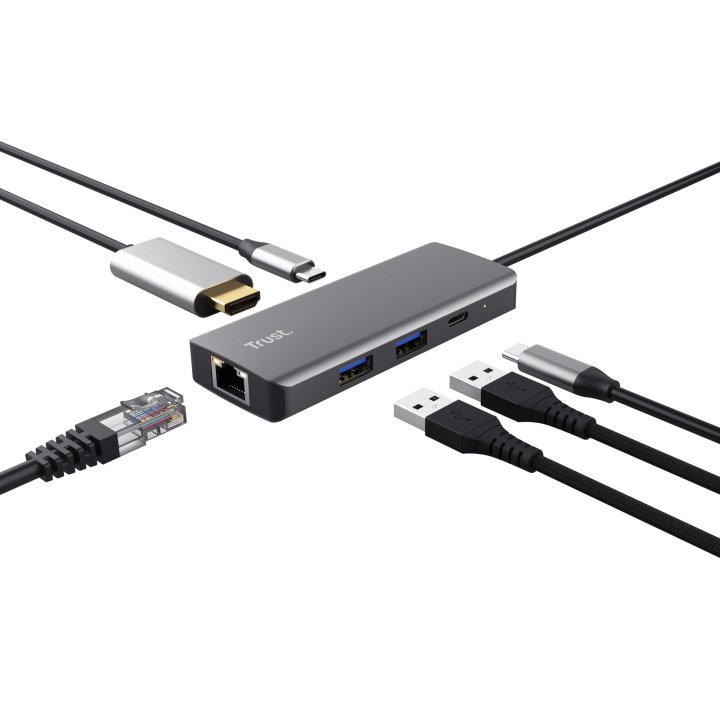 Hub Usb-c Trust Dalyx 6 En 1 Aluminio 1xhdmi 4k 2xusb-a 3.2 1xusb-c Pd 100w Lector Sd Microsd