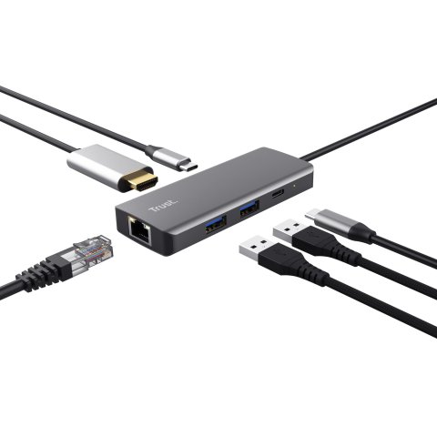 Hub Usb-c Trust Dalyx 6 En 1 Aluminio 1xhdmi 4k 2xusb-a 3.2 1xusb-c Pd 100w Lector Sd Microsd