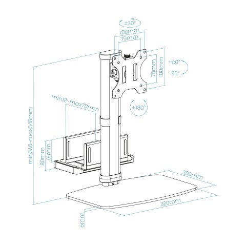 Soporte De Mesa Tooq Db1128tn-b 17"-27" Max 6kg Vesa Max. 100 100 Color Negro