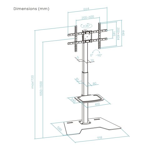 Soporte De Suelo Tooq Fs2284m-b 37"-86" Max 50kg Vesa 600x400 Color Negro