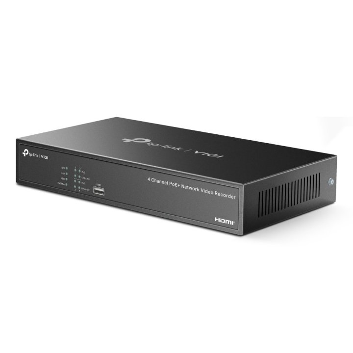 Grabador De Video Tp-link Vigi Nvr1004h-4p 2tb 4 Canales 16mp 4xrj45 Poe+ 53w Hdmi 4k H.265+ 2xusb