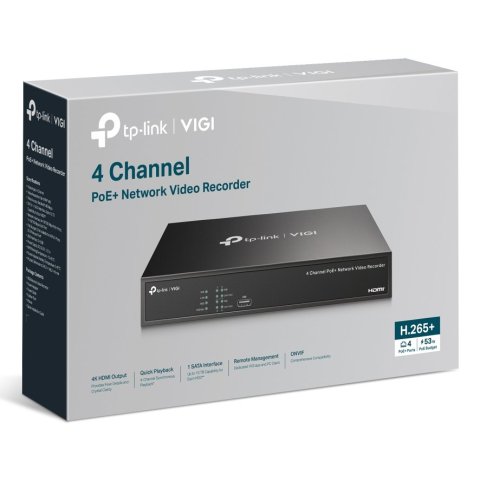 Grabador De Video Tp-link Vigi Nvr1004h-4p 2tb 4 Canales 16mp 4xrj45 Poe+ 53w Hdmi 4k H.265+ 2xusb