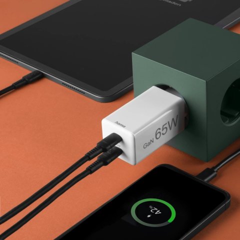 Cargador Usb Gan Hama 00201994 65w 2xusb-c Pd Color Blanco