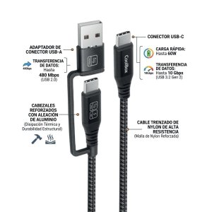 Cable Usb-c A Usb-c 1.8m Coolbox 60w Trenzado Adaptador Usb-a  2
