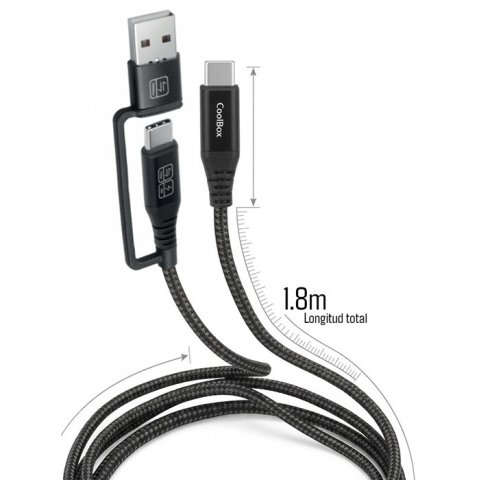 Cable Usb-c A Usb-c 1.8m Coolbox 60w Trenzado Adaptador Usb-a 