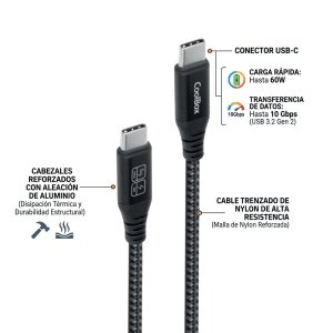 Cable Usb-c A Usb-c 1.8m Coolbox 60w Trenzado Color Negro 2