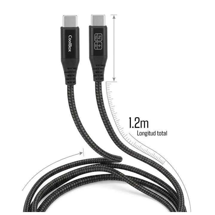 Cable Usb-c A Usb-c 1.8m Coolbox 60w Trenzado Color Negro
