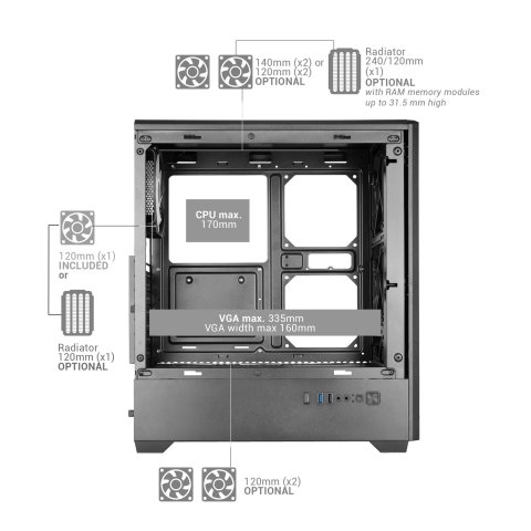 Caja Atx Semitorre Mars Gaming Mc-quantum Doble Cristal Templado Argb Gpu 335mm Negra