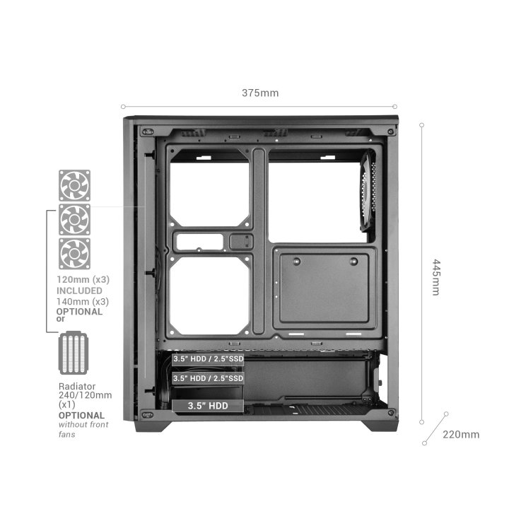 Caja Atx Semitorre Mars Gaming Mc-quantum Doble Cristal Templado Argb Gpu 335mm Negra