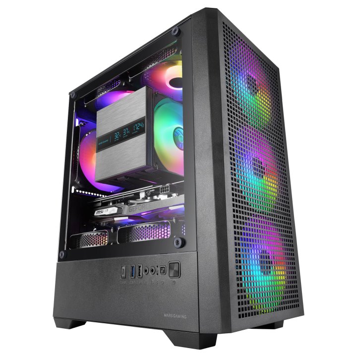 Caja Microatx Mars Gaming Mc-vector Gpu Max 282mm Cristal Templado Mesh Argb Usb-c Negra