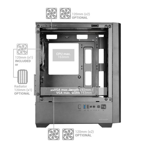 Caja Microatx Mars Gaming Mc-vector Gpu Max 282mm Cristal Templado Mesh Argb Usb-c Negra